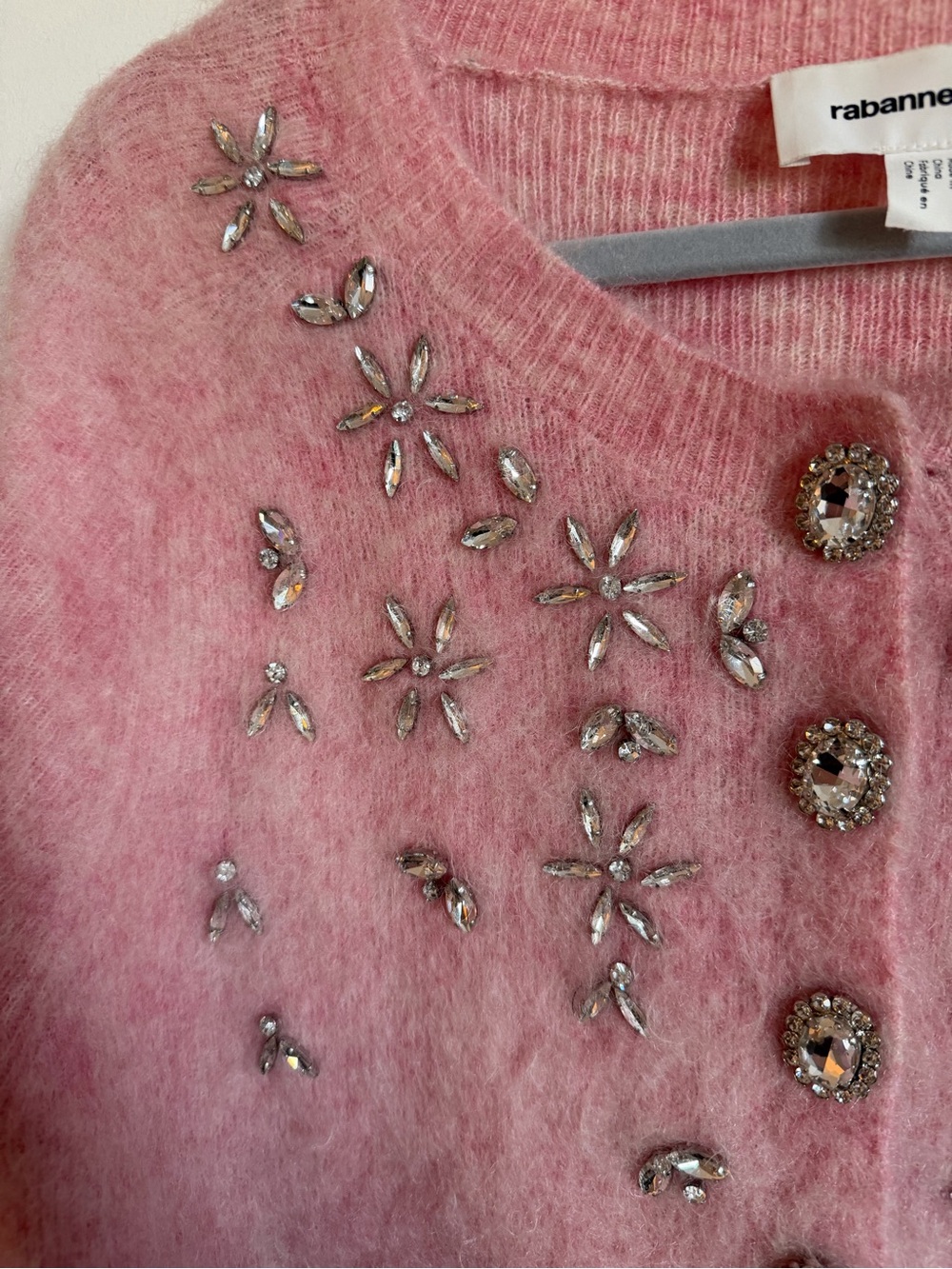 Paco Rabanne x H&M Pink Embellished Mohair Cropped Cardigan XL - Picture 5 of 9
